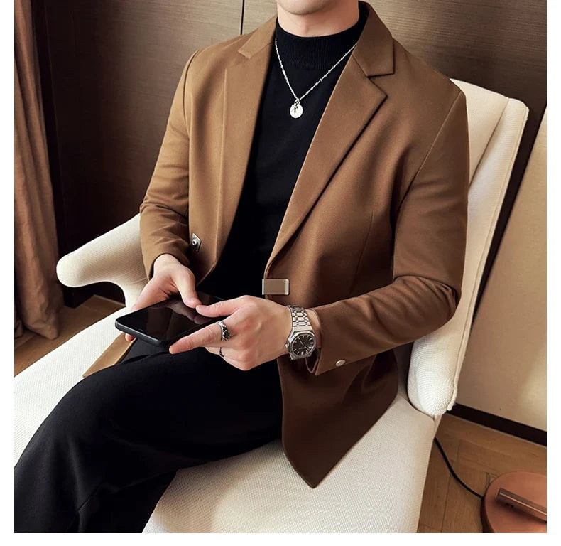 2024 Autumn Winter Men Blazers British Style Woolen Suit Jacket for Men's Business Casual Blazers Wedding Froom Dress Caots