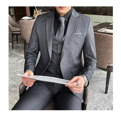 Suit (Blazer + Vest + Pants) Men's Smart Casual Business Formal Korean Style Banquet Suit