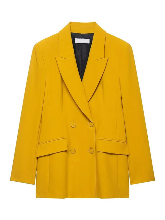 Women's Double Breasted Blazer Elegant Tailored Office Suit Jacket Peak Lapel Long Sleeve Business Formal Blazer Coat
