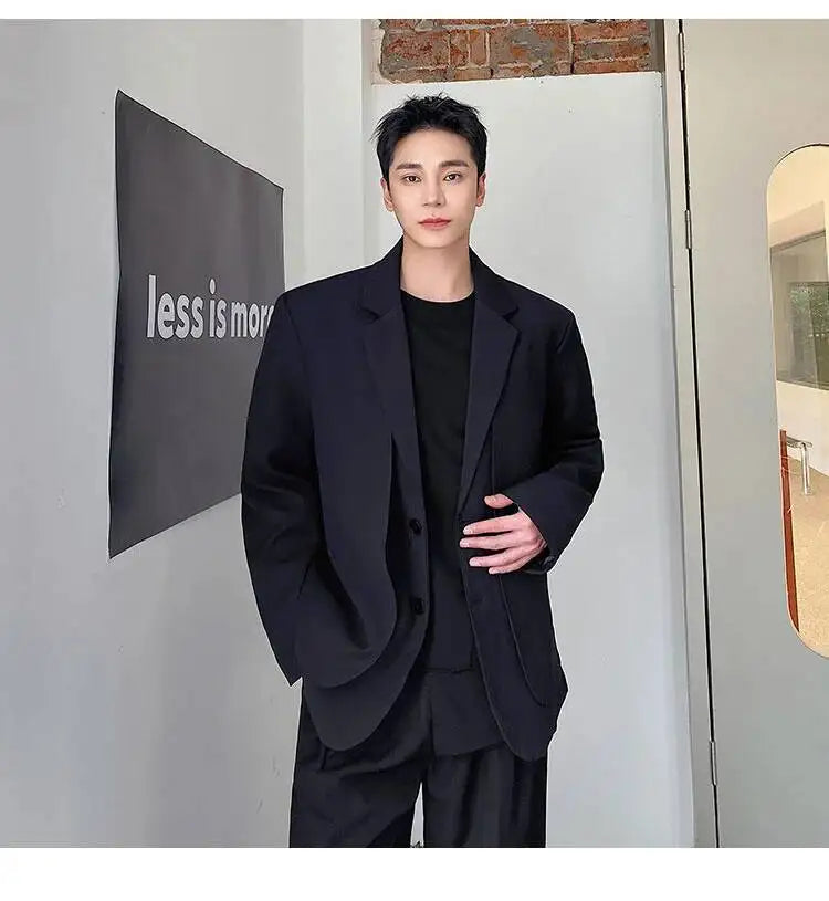 Men's British Dandy Style Blazer, Premium Textured Casual Suit Jacket, Structured Shoulders Light Mature Fashion Coat for Autumn