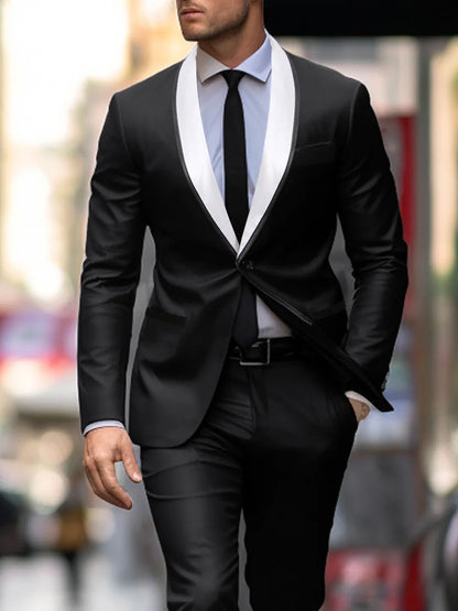 2PCS black Men's Formal Tuxedo Set Shawl Lapel Blazer And Pants Fashion Business Suit for Party Prom Wedding Groom Office Outfit