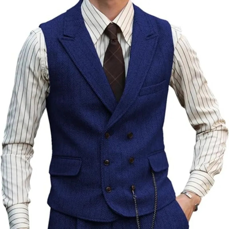 Men's Double Breasted Dress Vest Smart Casual Waistcoat for Business and Formal Occasions