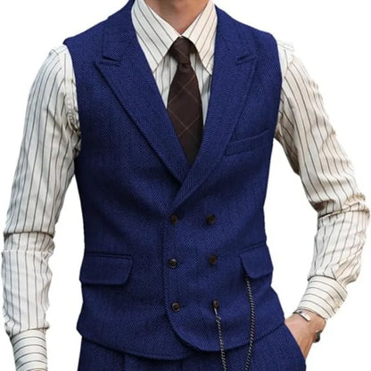 Men's Double Breasted Dress Vest Smart Casual Waistcoat for Business and Formal Occasions