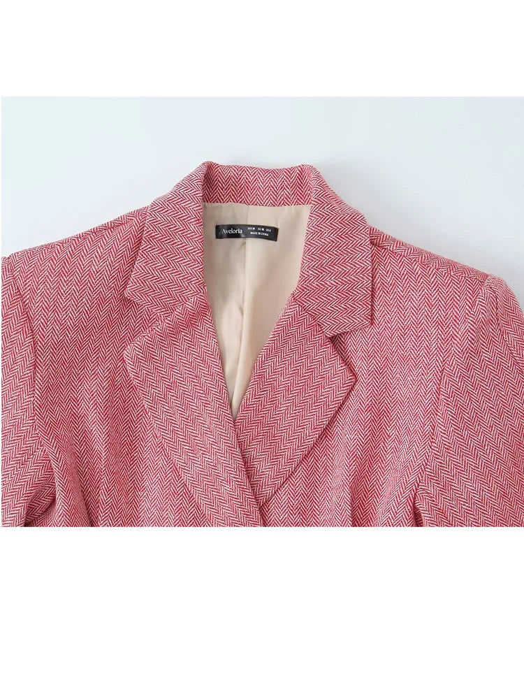 Woman Early Fashion Double Breasted Decoration Waist Blazer Female Spring Slim Long Sleeves Turn-down Collar Commuting Coat