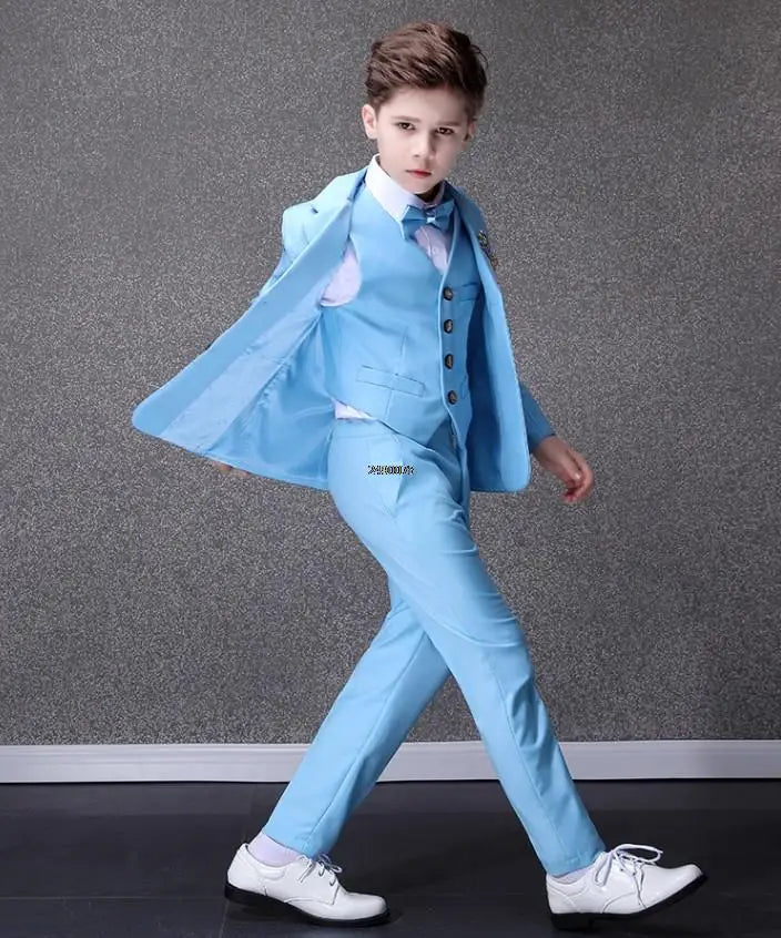 Flower Boys Blue Wedding Suit Kids Party Photograph Suit Teenager Birthday Tuxedo Dress Children Graduation Stage Show Costume