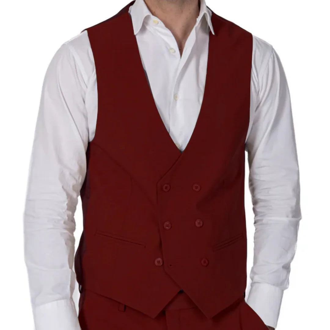 Men Formal Vest Double Breasted Solid Color Waistcoat for Wedding and Business