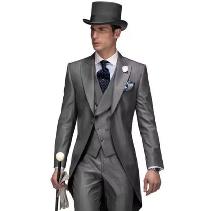 Men's Casual Lapel Smoking Slim Fit Wedding Suit Single-Button Blazer Vest Pant Party Festive 3-Piece Men Suit Set