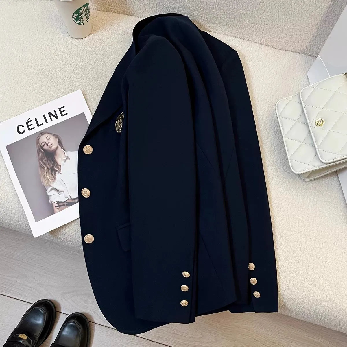 Olive Green Design Sensation College Style Women's Suit Jacket Korean Style Elegant Top Spring New Fashion Casual Nylon