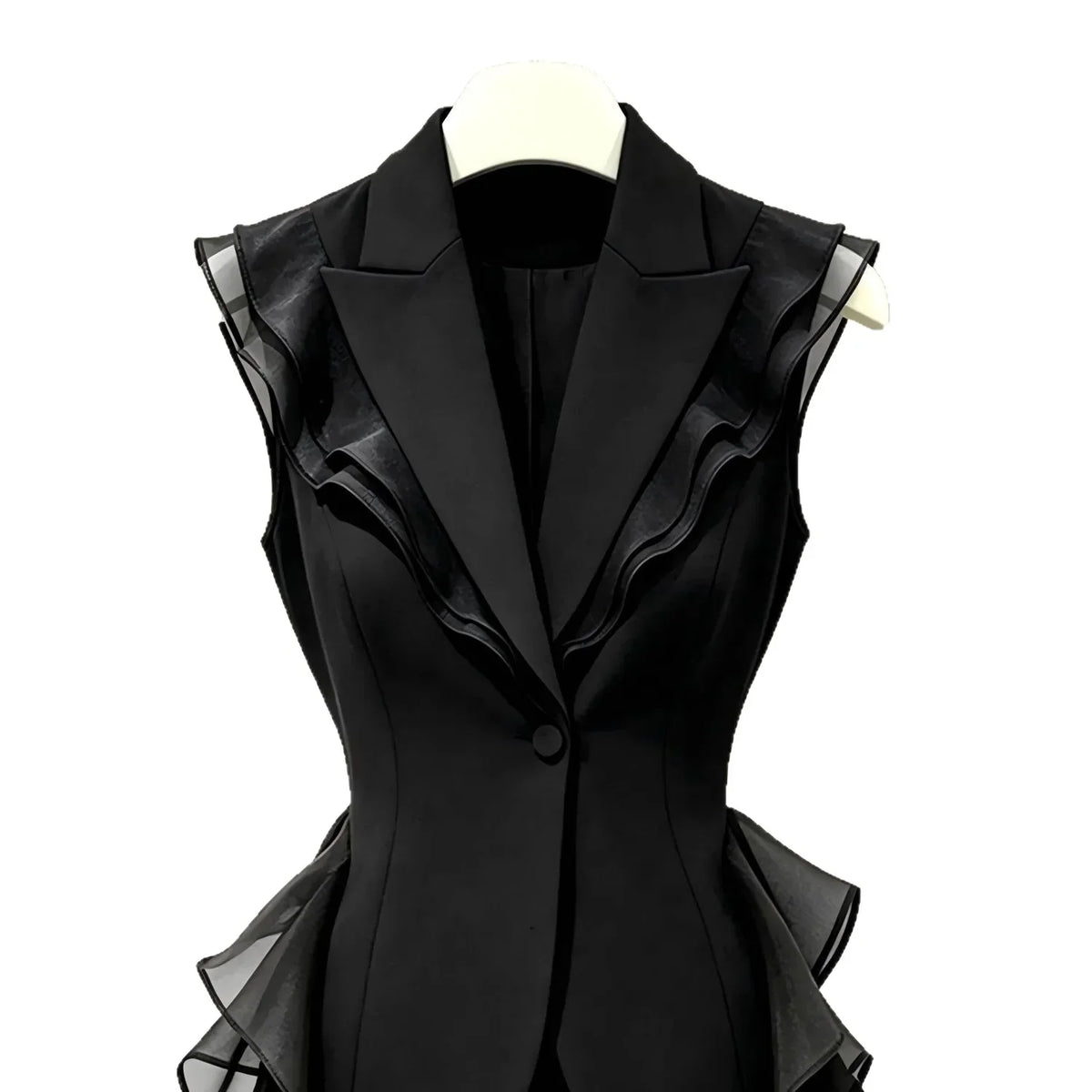 2026 New Black Suit Vest Female Summer Korean Fashion Spliced Flounces Sleeveless Blazers Jacket Waistcoat Women Outerwear Tops