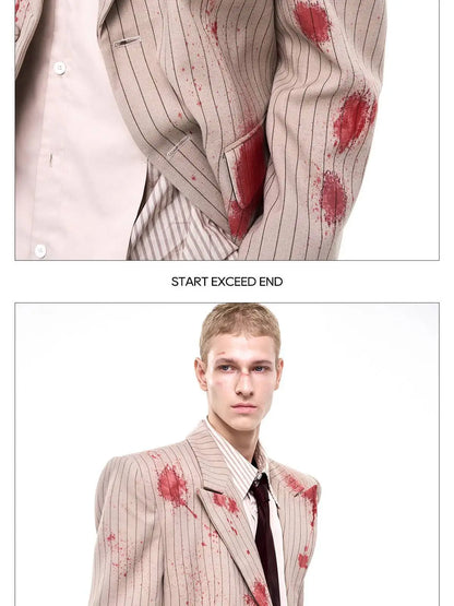 Ink Ejection Tie-dyed Pattern Stripe Printed Shoulder Pad Blazer Coat Men 2025 New Original Luxury Handsome Jacket JY4551