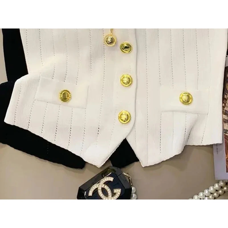 Fashion Women Knitted Vests Jacket Single Metal Button Design Sleeveless Tops 2025 New Spring Summer Casual Thin Sweater Female