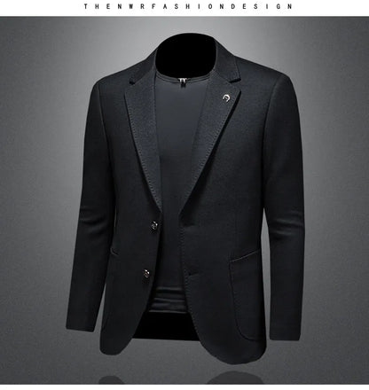 Men's Smart Casual Wool Blend Blazer – Single Breasted Suit Jacket – Black & Coffee