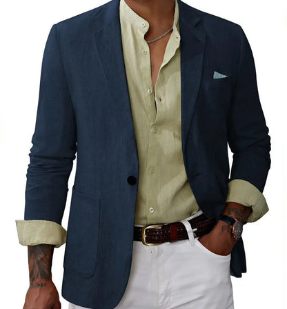 Men's Cotton Linen Blazer Solid Slim Fit Breathable Lightweight Casual Sport Coat One Button Lapel Suit Jacket for Daily Summer