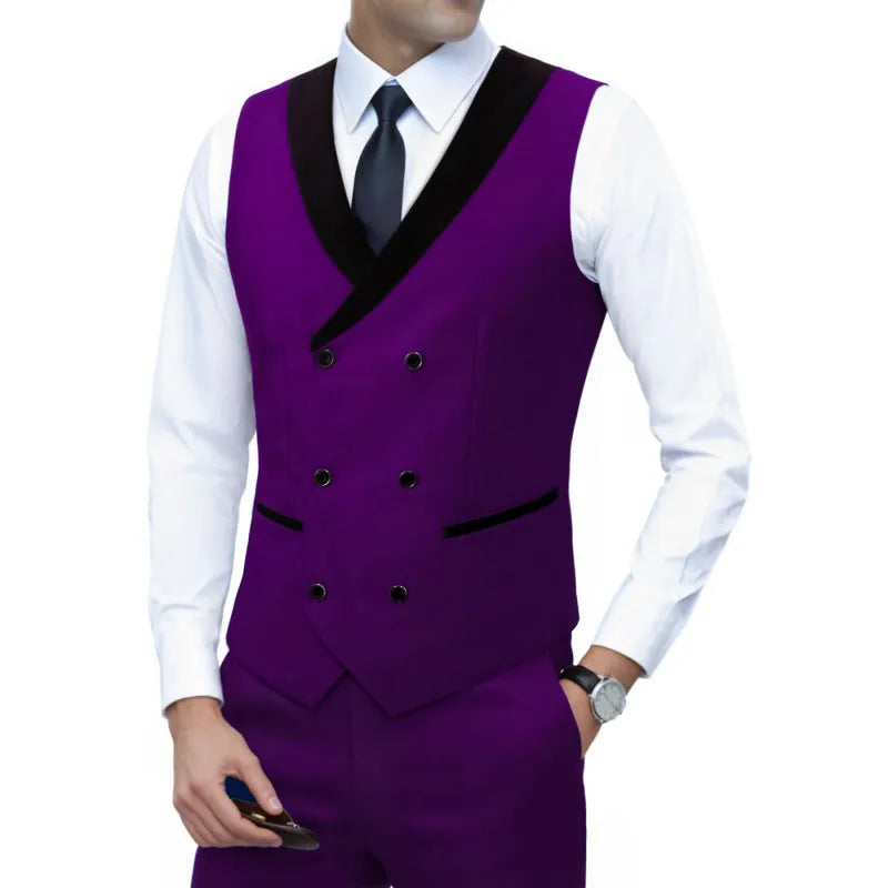 Men's Corduroy Vest Double-Breasted Slim Fit Waistcoat for Business Casual & Formal Occasions
