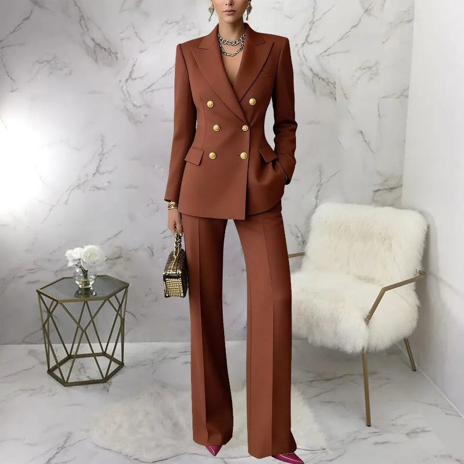 Pure Color Button up Long Sleeve Shirt And Pants Set Formal Streetwear Polyester Spandex Women's Casual Outfit Four Seasons