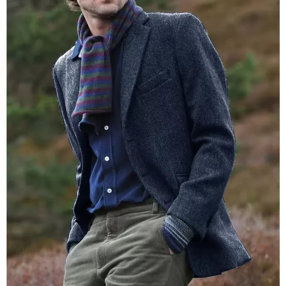 Men's Herringbone Blazer Single Breasted Slim Fit for Work and Groom Wear