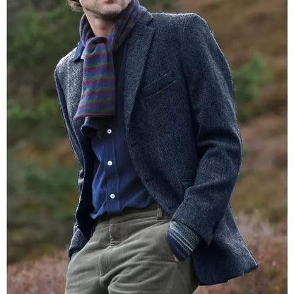 Men's Herringbone Blazer Single Breasted Slim Fit for Work and Groom Wear