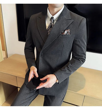 Men's 3-Piece Slim Fit Suit Set – Jacket, Vest & Pants for Wedding, Prom & Business