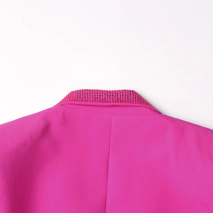 Spring Autumn New Women Long Blazer Solid Color Studded Diamonds Single Breasted Elegant Chic Ins Party Trench Coat HK16277