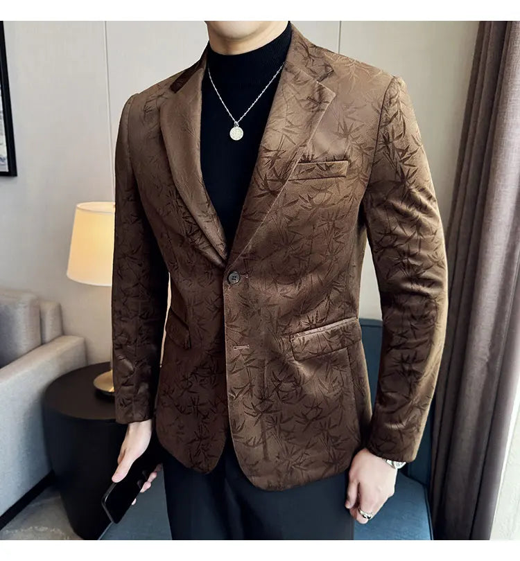 British Style Velvet Men Blazers Autumn Winter Slim Fit Casual Business Suit Jackets Wedding Groom Banquet Formal Coats