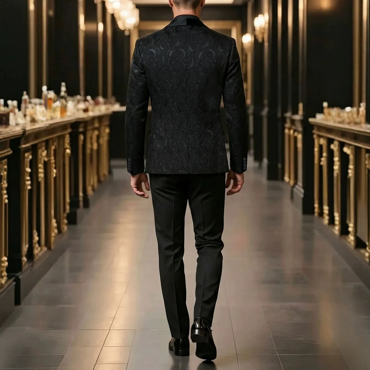 New Gentleman Men's 3‑Piece Jacquard Suit Set Blazer Vest Pants  Formal Outfit Tuxedo For Wedding Banquet Evening Party Occasion