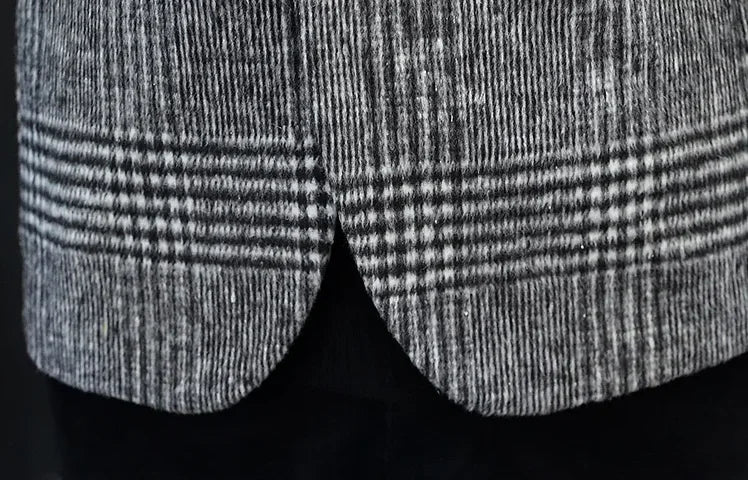Men's Plaid Blazer Smart Casual Single Breasted Khaki Gray Autumn Office Jacket