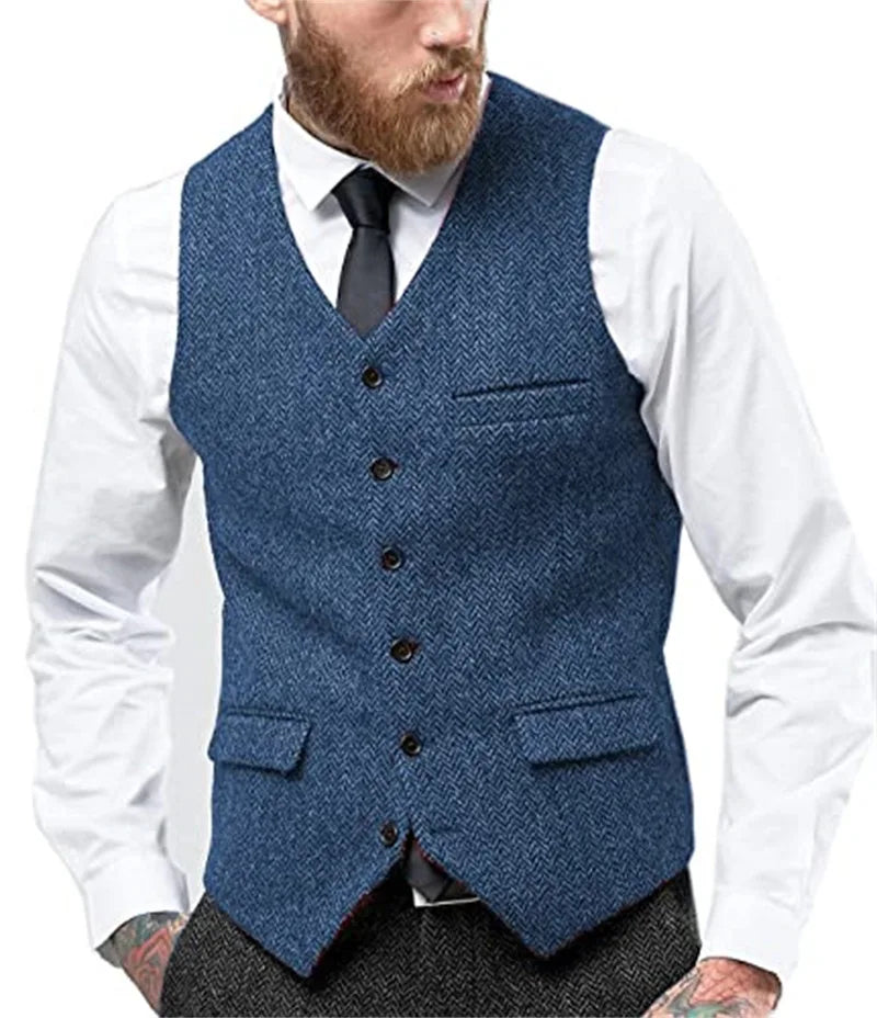 Men's Herringbone Waistcoat Single Breasted Slim Fit Suit Vest for Wedding & Formal Occasions