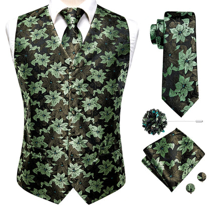 Men's Suit Vest 4-Piece Set | Woven Paisley Waistcoat with Tie, Pocket Square & Cufflinks | Wedding & Business Formal