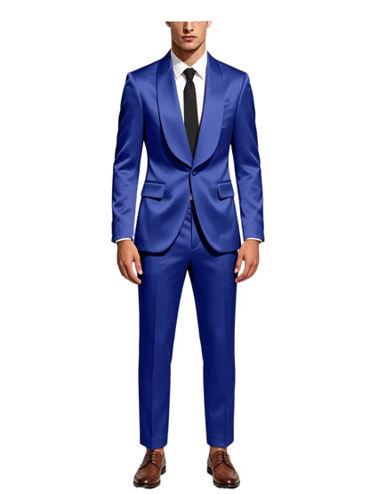 Men's Satin Suit 2-Piece Slim Fit Shawl Lapel Tuxedo for Wedding & Formal Events