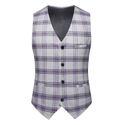 Men's Three-Piece Plaid Suit Set – Slim Fit Wedding & Business Formal with Vest and Trousers