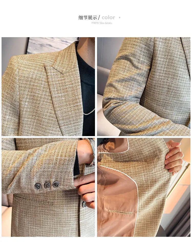 Men's Smart Casual Blazer – Vintage Coin Check Pattern – Brown & White Grey – Shopping & Office Wear