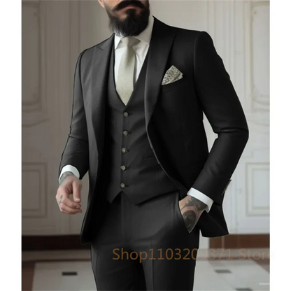 Men's 3-Piece Suit Set – Single Breasted Jacket, Vest & Pants for Wedding & Business