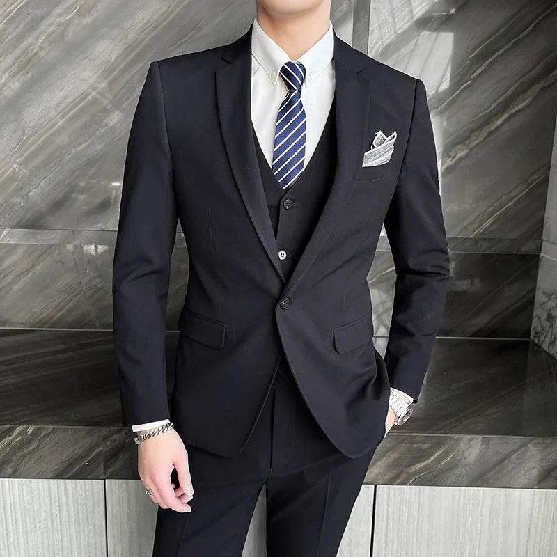 Men's 2025 Three-Piece Suit Set Casual Business Wedding Banquet Outfit Handsome M-4XL Stylish Combination with Vest And Trousers