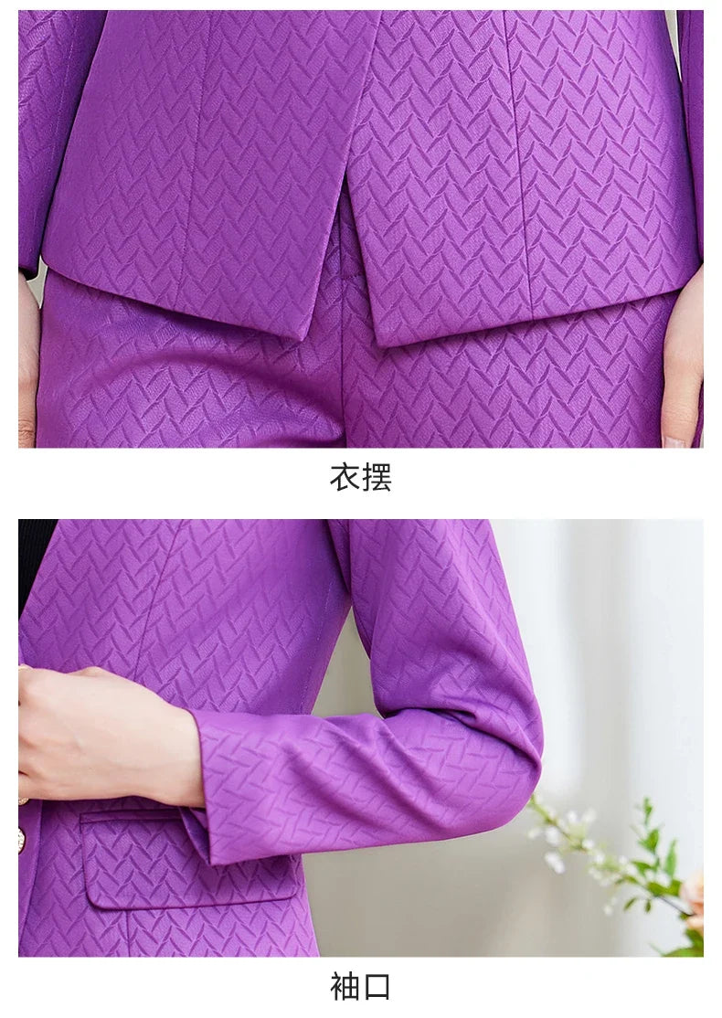 Purple Suit for Women, Professional Business Formal Suit, Jacket and Pants, New Fashion Office Work Clothes for Ladies
