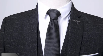 British Style 3-Piece Suit Set - High-Quality Men's Fashion Wedding Banquet European American Look with Jacket Vest Trousers