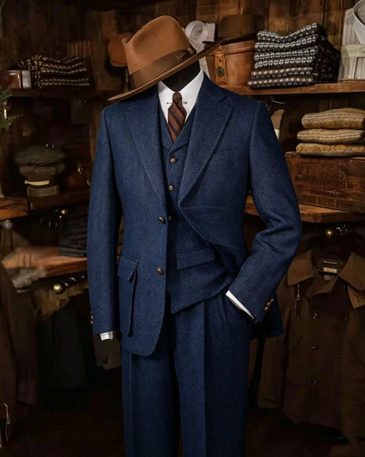 Men's High-quality Plus Size 7XL-XS 3-piece Suit (suit+vest+pants) British Style Vintage Fashion Slim Fit Herringbone Tuxedo