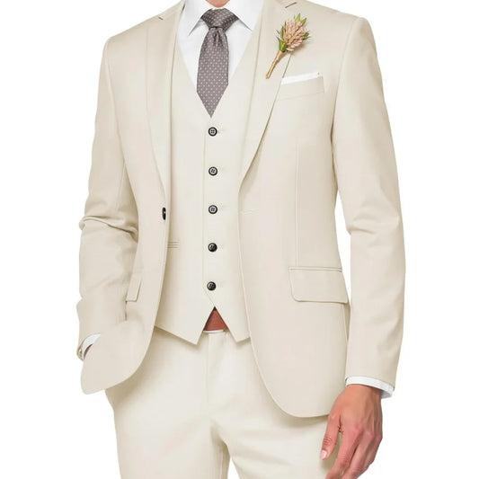 Men's Formal Wedding Elegant High-End Slim Fit 3-Pieces Blazer Vest Pant Business Casual Suit for Dance Party
