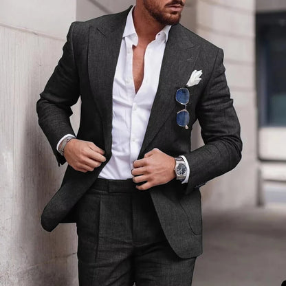Men's 2-Piece Linen Suit – Slim Fit Notch Lapel Blazer & Trousers for Wedding, Business & Formal Occasions