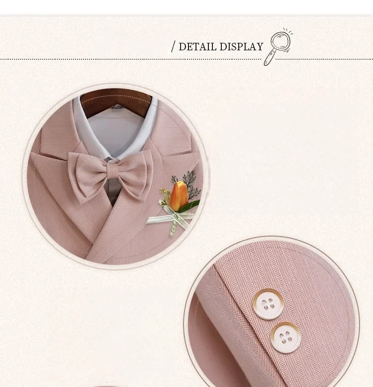 Kids Formal Suit Set Boys Girls Wedding Blazer Multi-Piece Pink Performance Costume