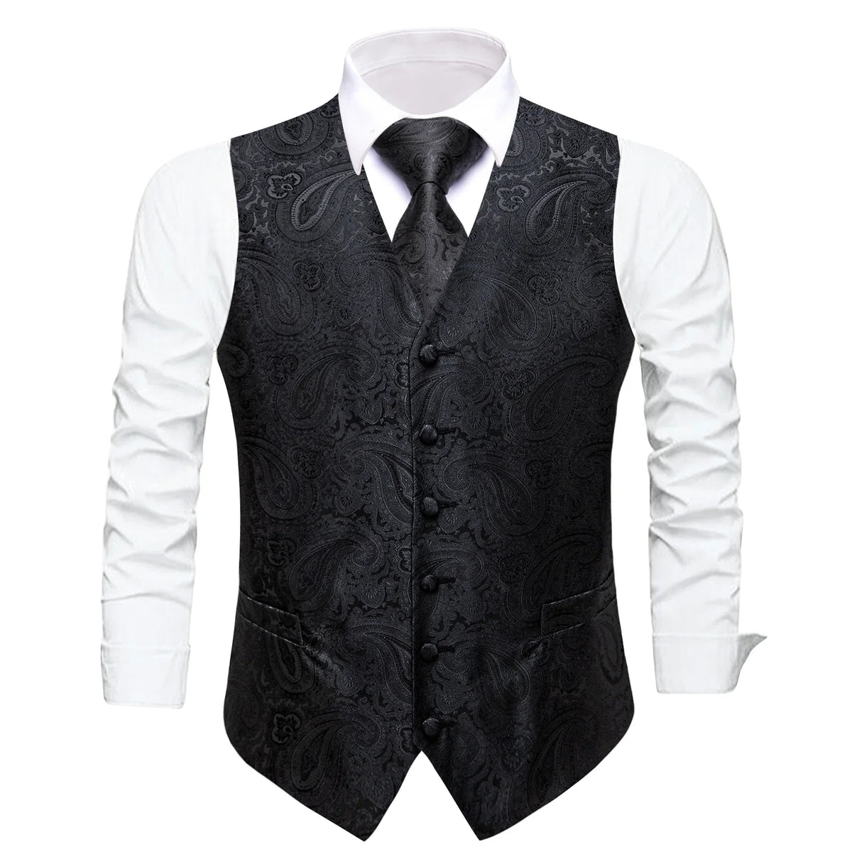 Men's Vest 4-Piece Set Golden Paisley Floral Formal Waistcoat for Wedding & Party