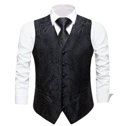 Men's Vest 4-Piece Set Golden Paisley Floral Formal Waistcoat for Wedding & Party