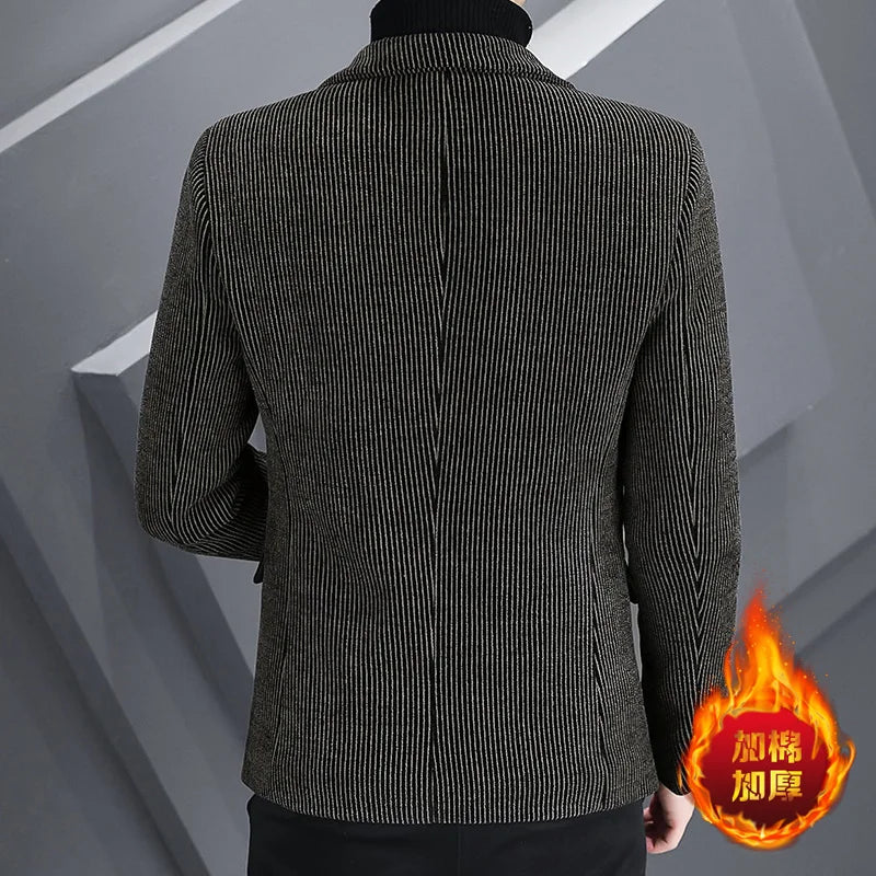 Blazer Autumn/Winter Golden Sable Velvet and Cotton Thickened Thermal Small Suit Fashion Business Men's Slim Blazer