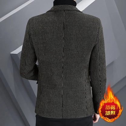 Blazer Autumn/Winter Golden Sable Velvet and Cotton Thickened Thermal Small Suit Fashion Business Men's Slim Blazer