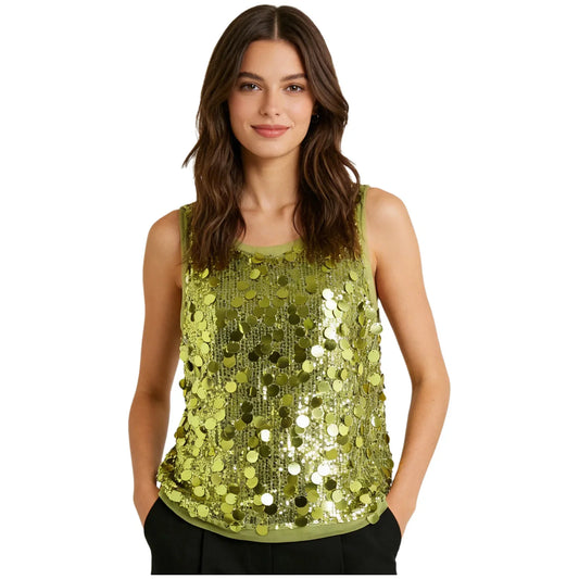 Women's Sleeveless Top Sequins Loose Vest Disco Costume Tank Top Nightclub Fashion Streetwear Shiny Clubwear Rave Party Outfit