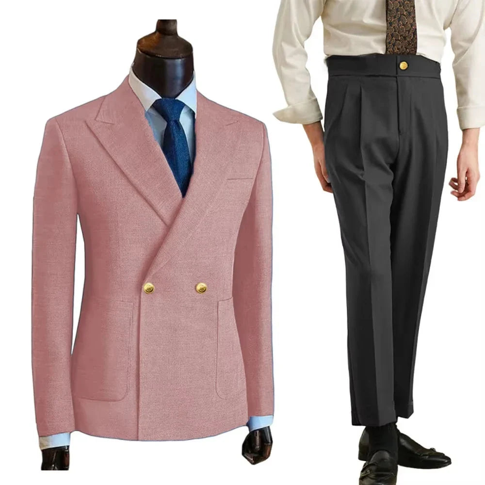 Customized Men's Suit Blazer Suit Pants Business Custom Suit Solid Color Metal Buckle Premium Men's Suit