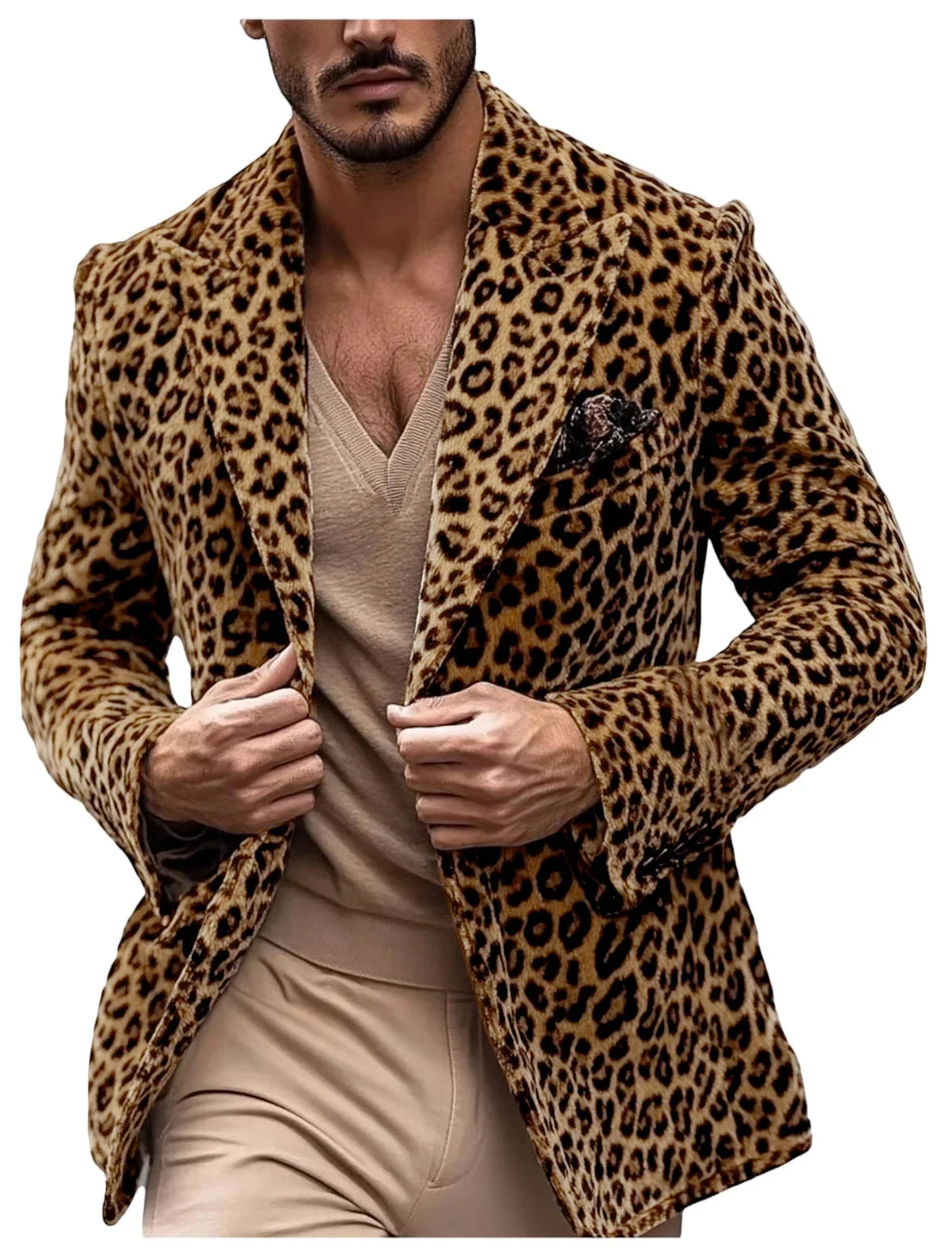New Men's Suit Jacket Leopard Print Velvet Single Breasted Slim Men's Suit Coat Casual Party Wild And Trendy Handsome Blazers