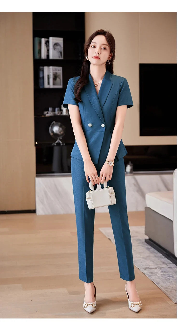 Women's Short-Sleeved Suit Elegant Fashionable Pants Spring Summer Collection 2026 New