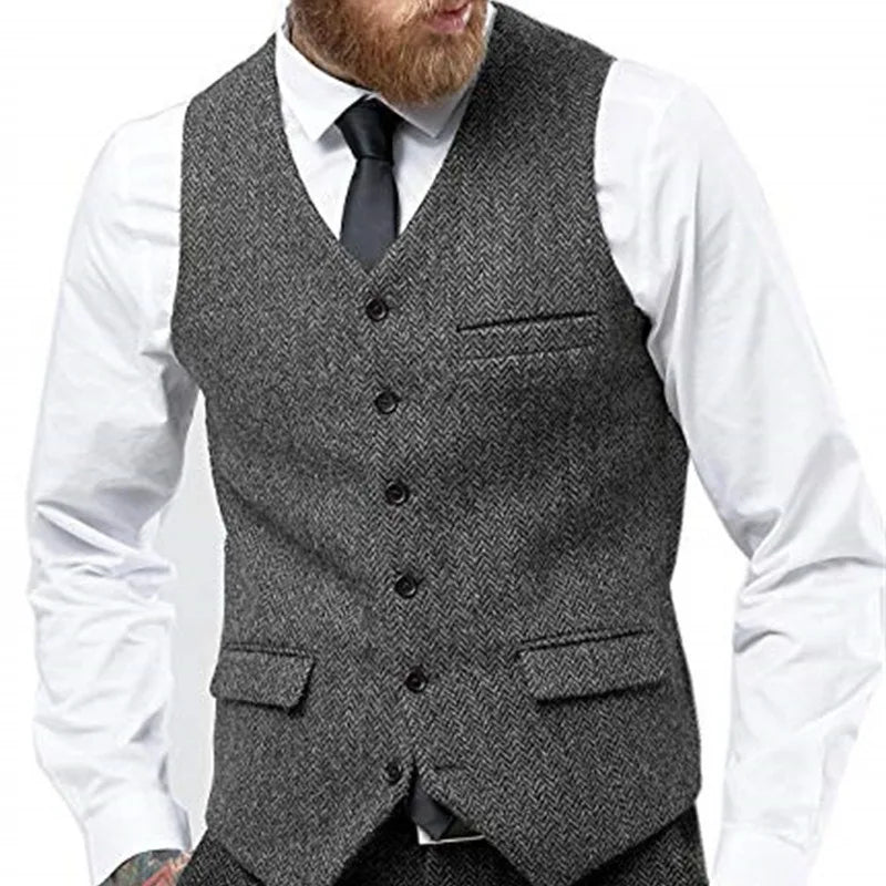 Men's Herringbone Waistcoat Single Breasted Slim Fit Suit Vest for Wedding & Formal Occasions