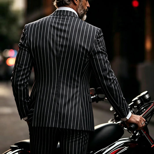 Classic Men's Striped 2 Piece Suits Notched Lapel Slim Fit Formal Dress Blazer Jacket Pants Business Wedding Party Prom Tuxedo