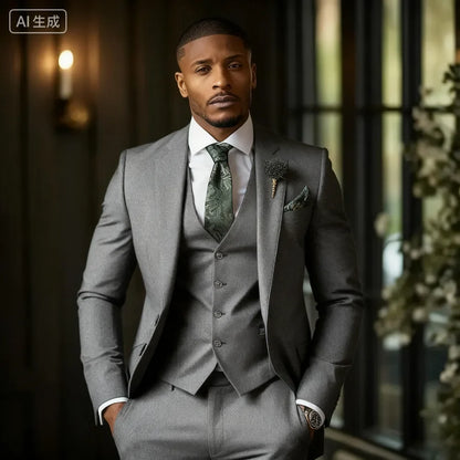 Men's 3-Piece Formal Suit – Notched Lapel Jacket, Vest & Pants for Weddings & Occasions